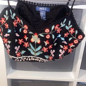 Floral black cropped tank